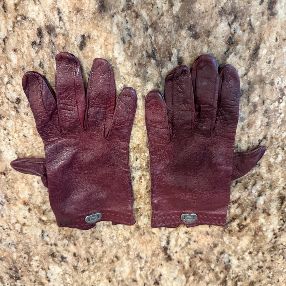 Etienne Aigner Maroon Oxblood Red Vintage Leather Driving Gloves Size 7 ITALY